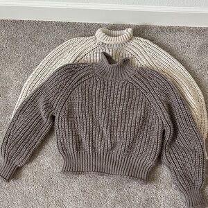 H&M Cowl Neck Sweater - Cream and Brown